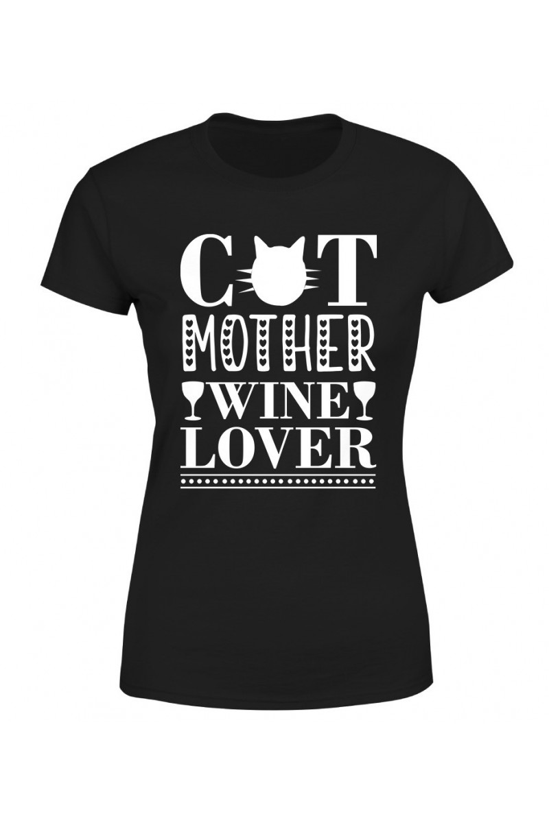 Koszulka Damska Cat Mother Wine Lover