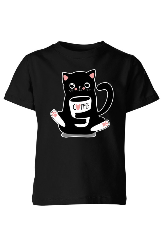 Koszulka Dziecięca Przytulaśny Kotek Z Kubkiem Kawy